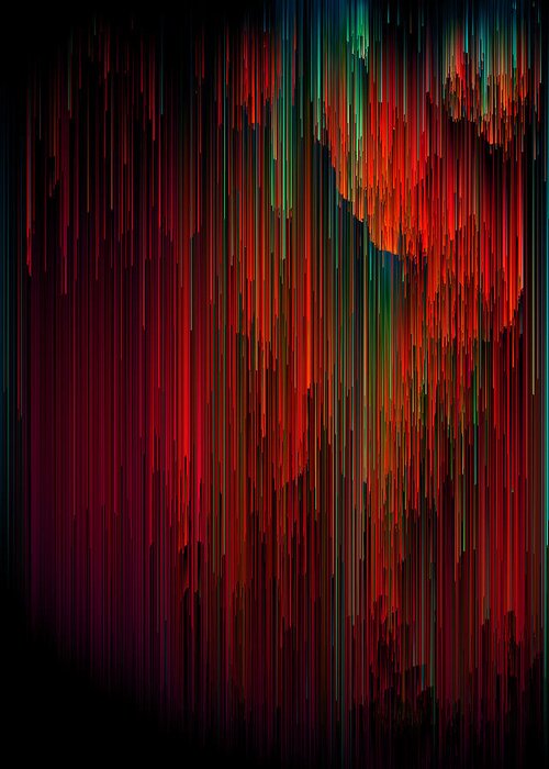 Glitch Greeting Card featuring the digital art Volcanic Glitches - Abstract Pixel Art by Jennifer Walsh
