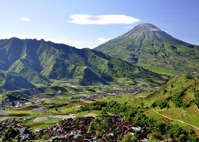 Scenics Greeting Card featuring the photograph Volcano Near Dieng Plateau by Jens U. Hamburg