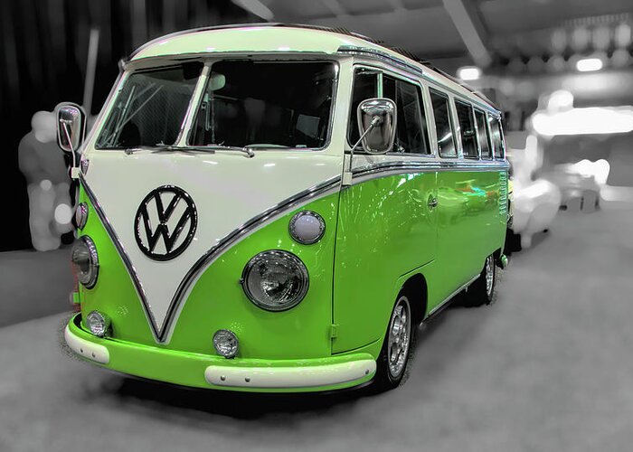 Bus Greeting Card featuring the photograph VW Microbus Green by John Straton