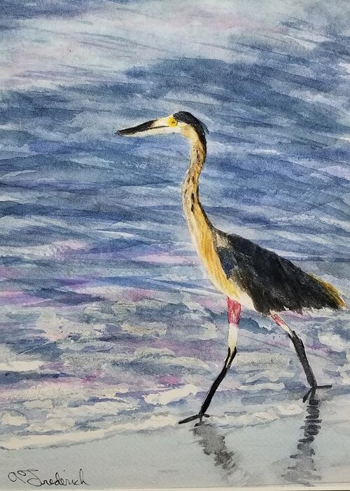 Herons Greeting Card featuring the painting Walk on the beach by Ann Frederick