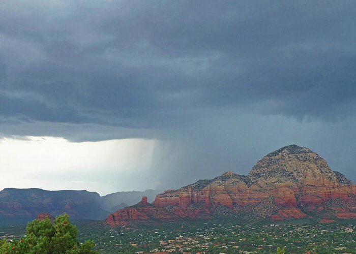 Sedona Greeting Card featuring the photograph Wall of Rain over Sedona AZ Red Rock by Toby McGuire