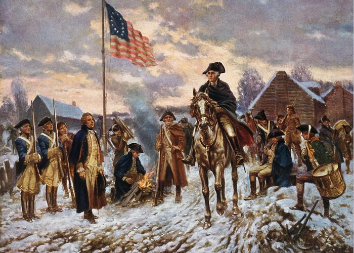 George Washington Greeting Card featuring the painting Washington at Valley Forge by War Is Hell Store