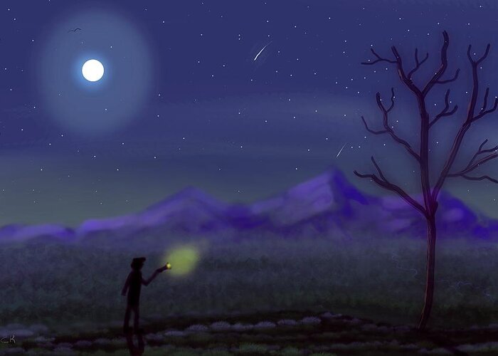 Moon Greeting Card featuring the digital art Watching Shooting Stars by Chance Kafka
