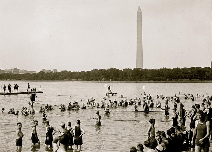 Leisure Greeting Card featuring the painting Water Tennis played by citizens in Wasington, DC as they enjpy the tidal basin by 