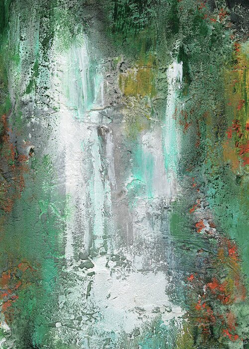Abstract Greeting Card featuring the painting Waterfall In Paradise I by Lila Bramma
