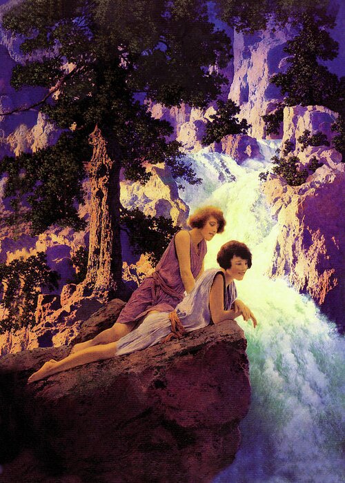 Waterfall Greeting Card featuring the painting Waterfall by Maxfield Parrish