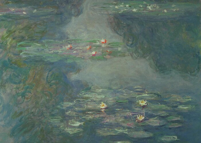 1900s Greeting Card featuring the painting Waterlilies, 1908 by Claude Monet