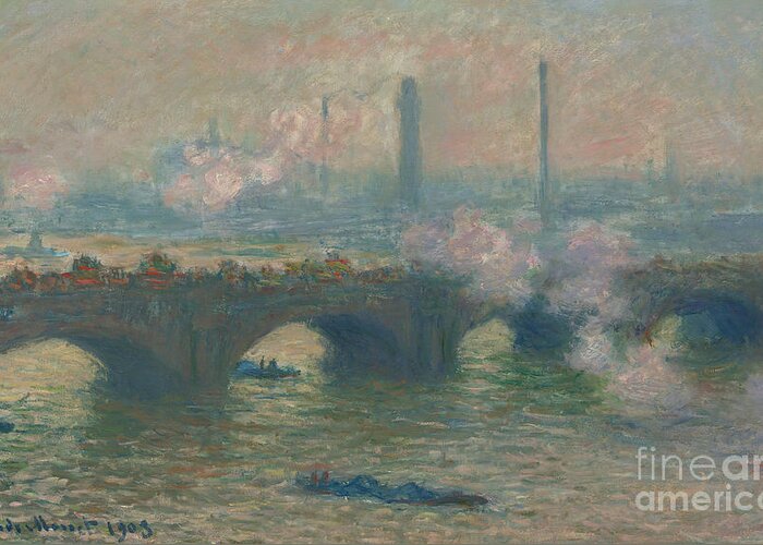 Claude Monet Greeting Card featuring the painting Waterloo Bridge, Gray Day, 1903 by Claude Monet
