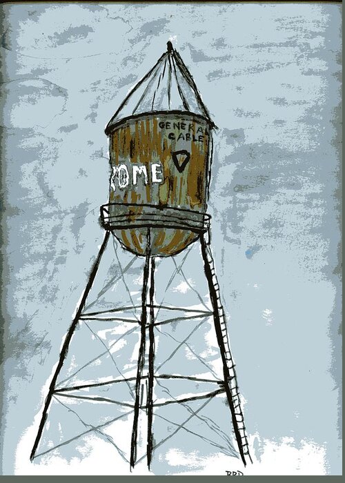 Water Tower Greeting Card featuring the painting Watertower by Branwen Drew