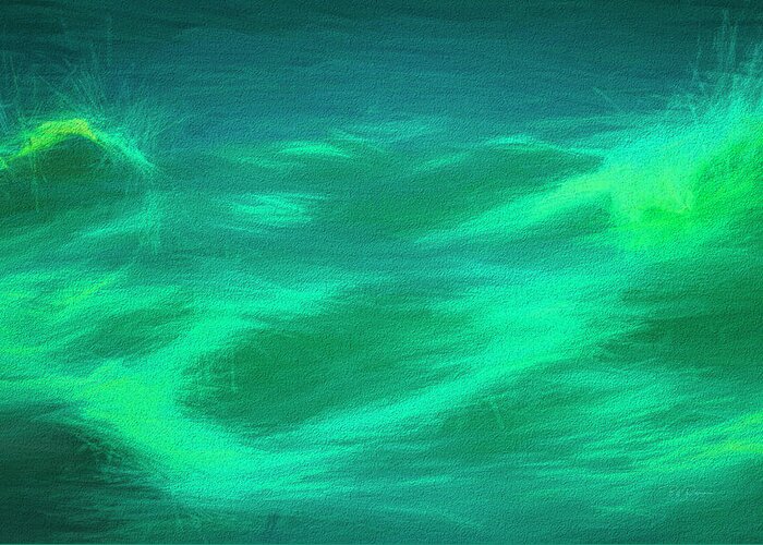 Landscape Greeting Card featuring the digital art Wave Paint in Green by Bill Posner