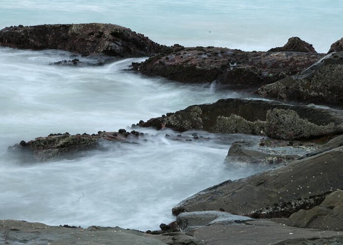 Tranquility Greeting Card featuring the photograph Waves Hitting Rocks by Amy Ho