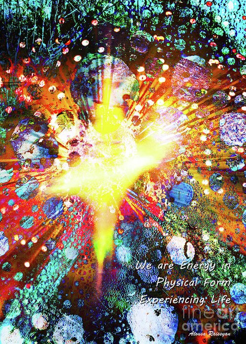 Spiritual Greeting Card featuring the digital art We are all Energy by Atousa Raissyan