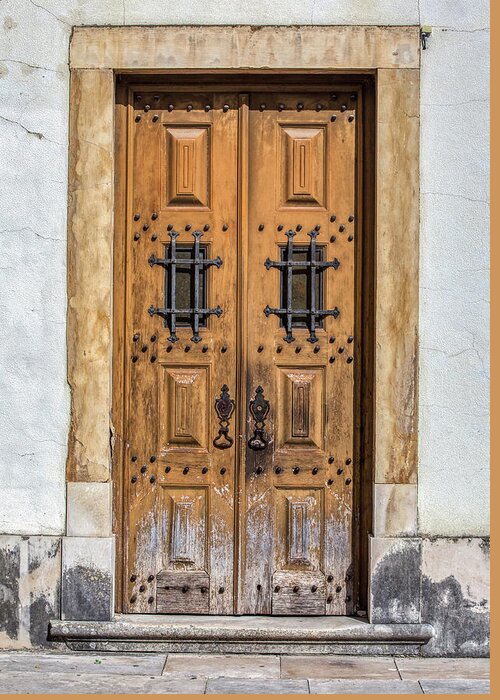 Door Greeting Card featuring the photograph Weathered Brown Door of Portugal by David Letts
