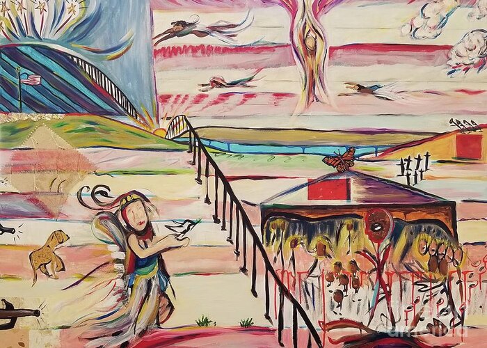 Border Wall Greeting Card featuring the painting Welcome by Catherine Gruetzke-Blais
