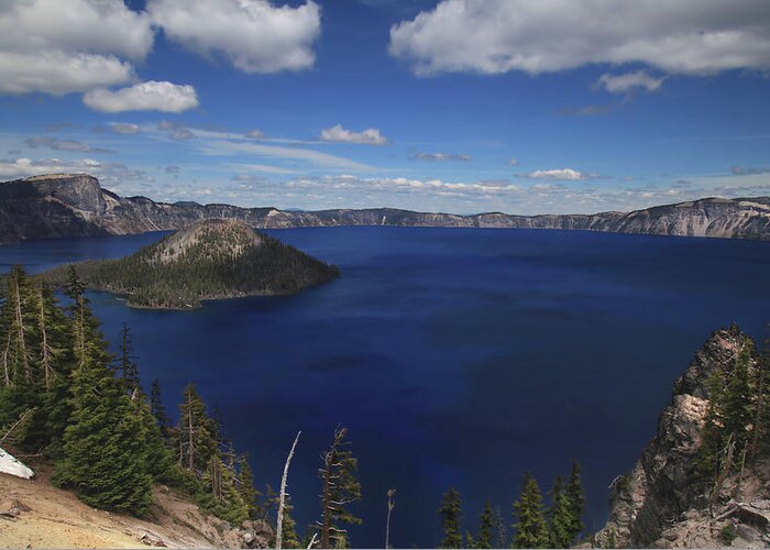 Crater Lake Greeting Card featuring the photograph We're On Our Way by Laurie Search