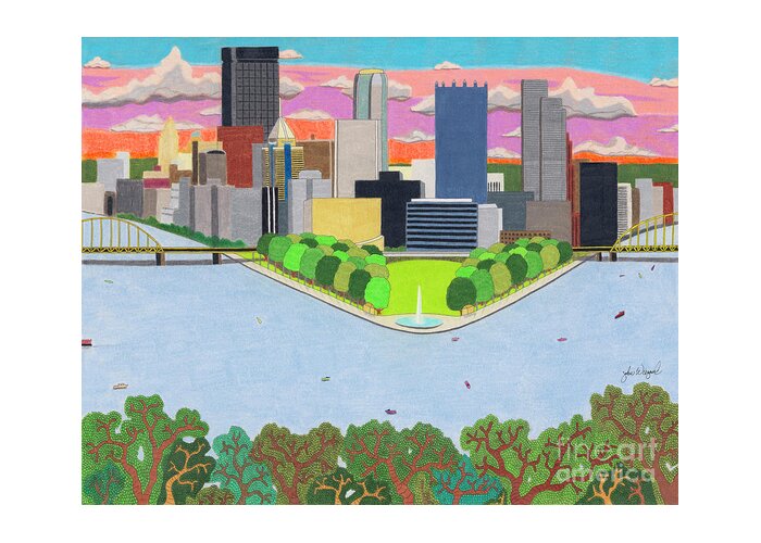Landscape Greeting Card featuring the drawing West End Overlook by John Wiegand