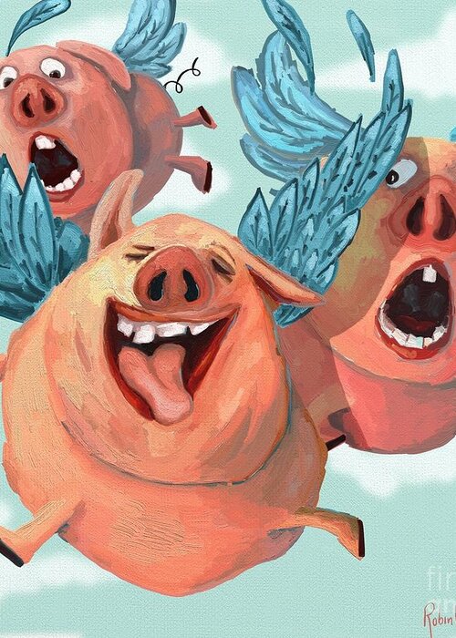 Pig Greeting Card featuring the digital art When Pigs Fly by Robin Wiesneth