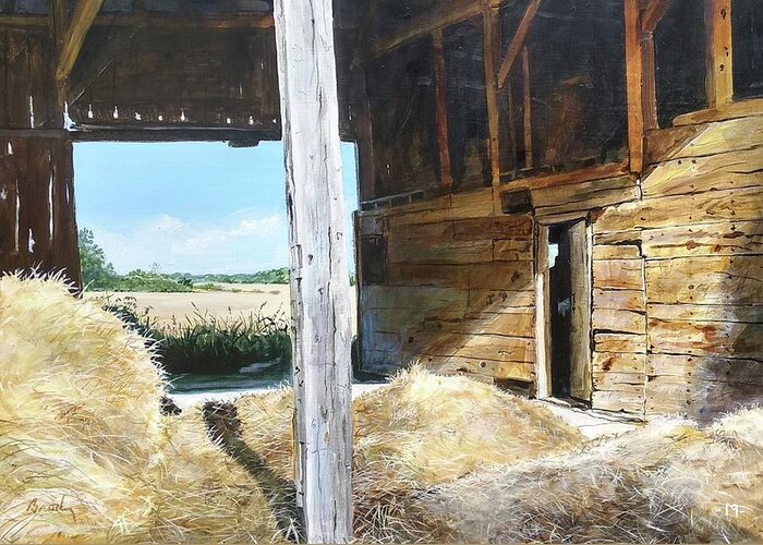 Barn Greeting Card featuring the painting While The Sun Shines by William Brody