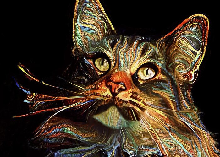 Maine Coon Cat Greeting Card featuring the digital art Whiskers the Maine Coon Cat by Peggy Collins