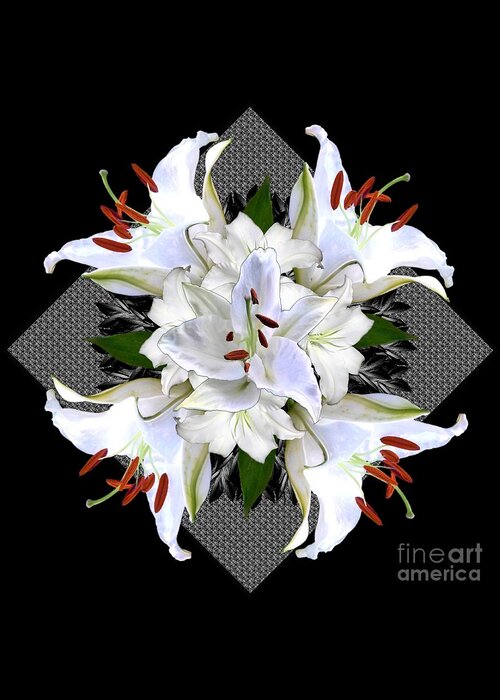 White Greeting Card featuring the digital art White Lily Collage for Pillows by Delynn Addams