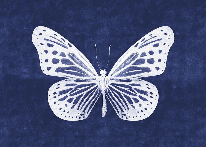 Butterfly Greeting Card featuring the mixed media White and Indigo Butterfly- Art by Linda Woods by Linda Woods