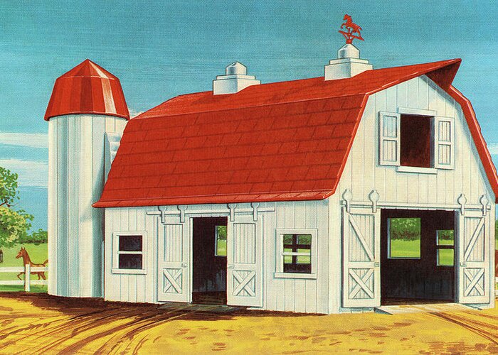Agriculture Greeting Card featuring the drawing White and Red Barn by CSA Images