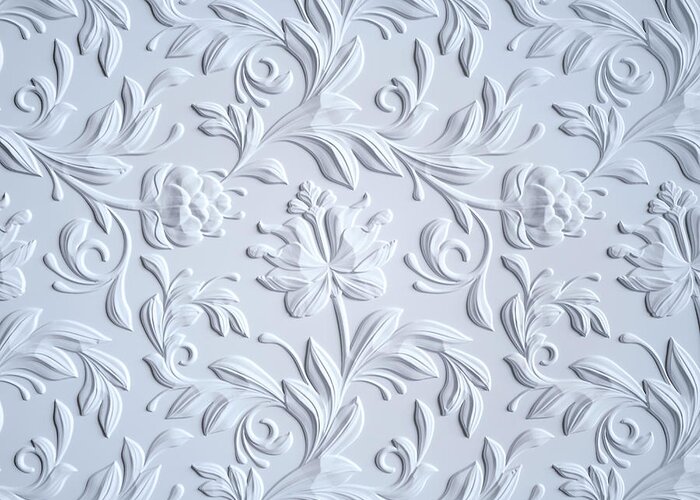 Delicate Greeting Card featuring the digital art White Embossed Flowers Pattern by Wacomka