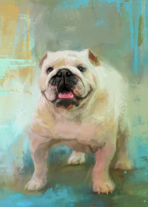 Colorful Greeting Card featuring the painting White English Bulldog by Jai Johnson