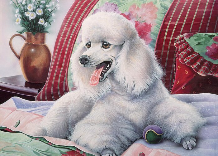 White Poodle Greeting Card featuring the painting White Poodle by Jenny Newland