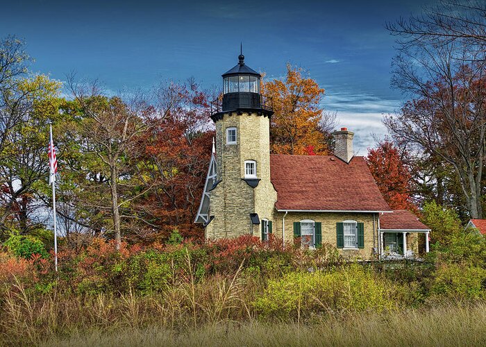 Art Greeting Card featuring the photograph White River Light in Autumn by Whitehall Michigan by Randall Nyhof