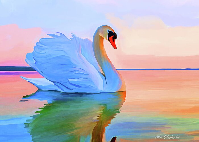 White Swan Greeting Card featuring the mixed media White Swan by Ata Alishahi
