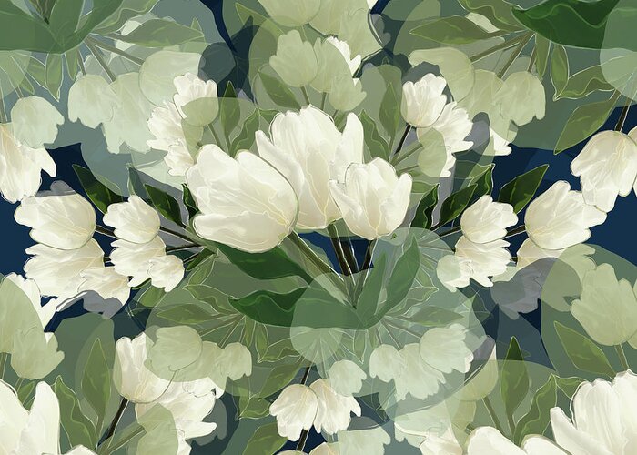 Glory Greeting Card featuring the mixed media White Tulips by BFA Prints
