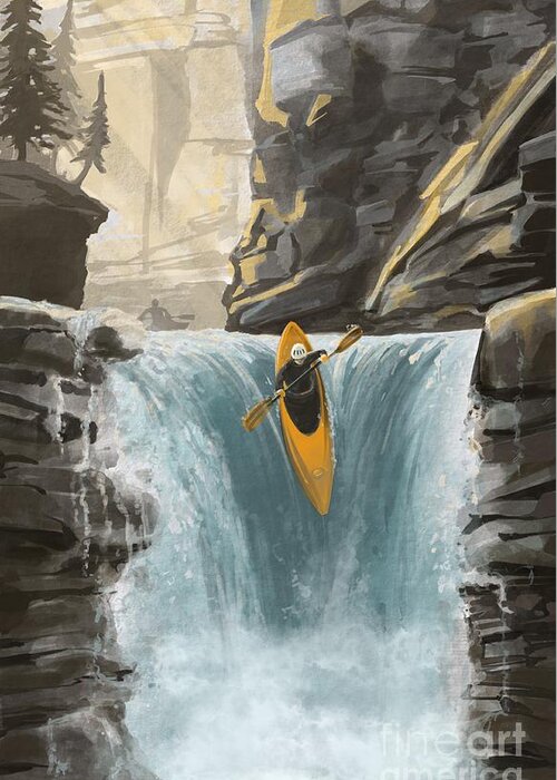 Kayak Greeting Card featuring the painting White water kayaking by Sassan Filsoof