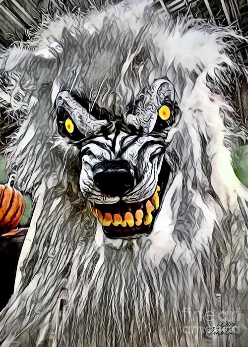 Halloween Greeting Card featuring the digital art White Wolf by CAC Graphics