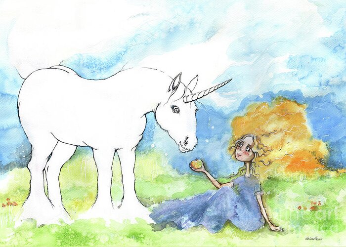 Horse Greeting Card featuring the painting Why don't you color my unicorn by yourself by Ang El