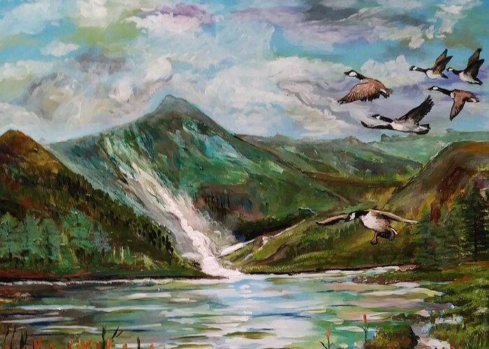 Geese Greeting Card featuring the painting Wild Geese by Mike Benton