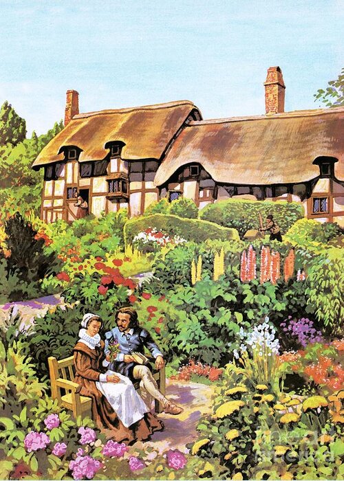 Love Greeting Card featuring the painting William Shakespeare And Anne Hathaway At Annes Cottage by Harry Green