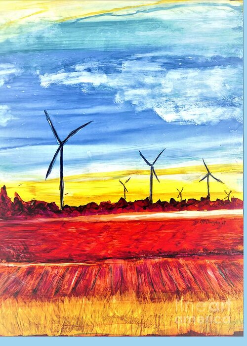 Energy Greeting Card featuring the painting Wind Farm by Patty Donoghue