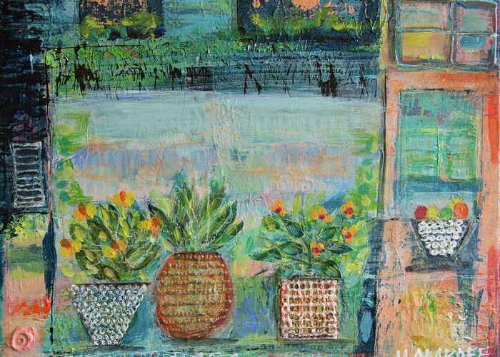 Flowers Greeting Card featuring the mixed media Window Box by Julia Malakoff