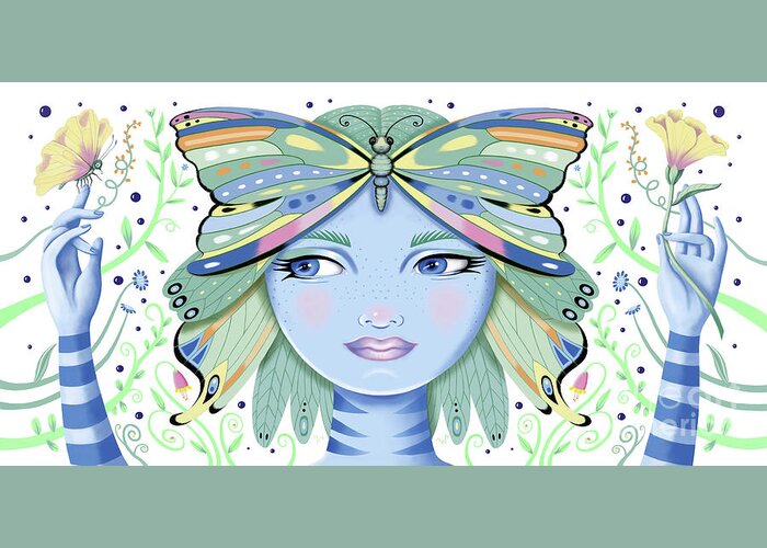 Fantasy Greeting Card featuring the digital art Insect Girl, Winga - Oblong White by Valerie White