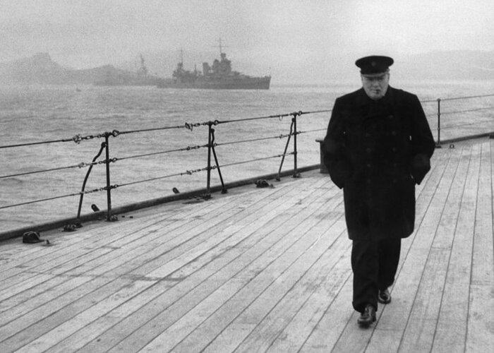 #faatoppicks Greeting Card featuring the photograph Winston Churchill At Sea by War Is Hell Store