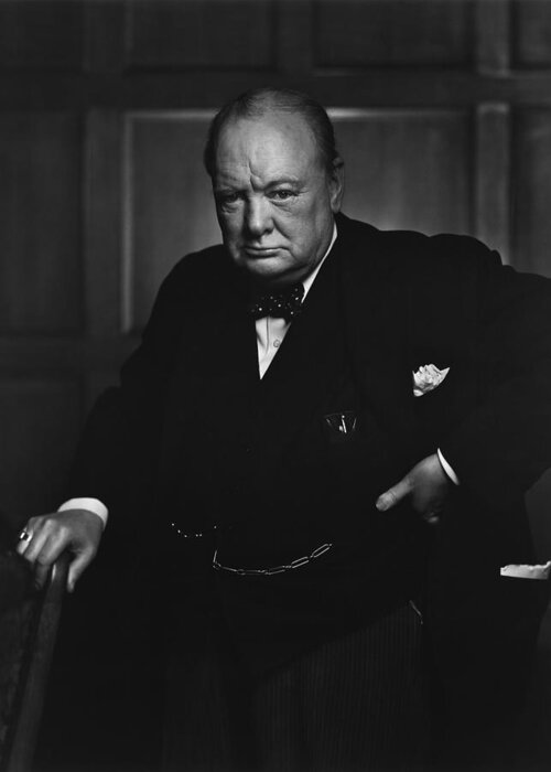 Churchill Greeting Card featuring the photograph Winston Churchill Portrait - The Roaring Lion - Yousuf Karsh by War Is Hell Store