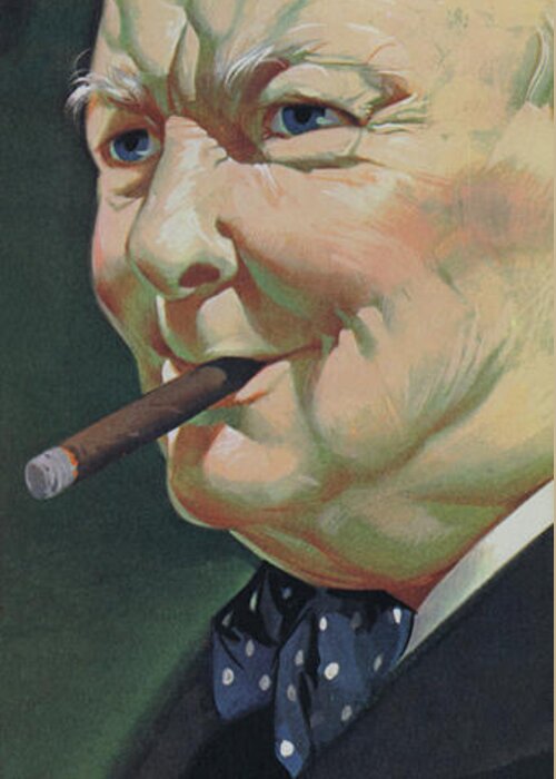 Winston Greeting Card featuring the painting Winston Churchill with a cigar by Angus McBride