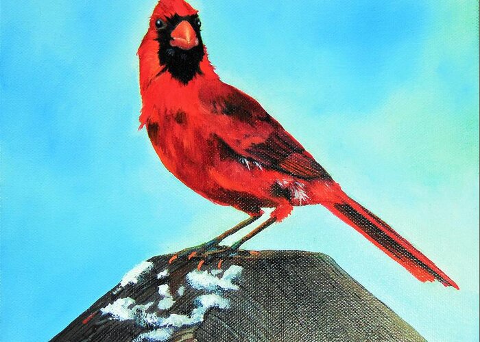 Birds Greeting Card featuring the painting Winter Cardinal by Dana Newman