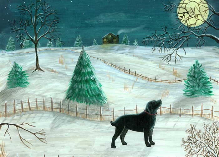 Dog Greeting Card featuring the painting Winter Labrador by Tina Nichols