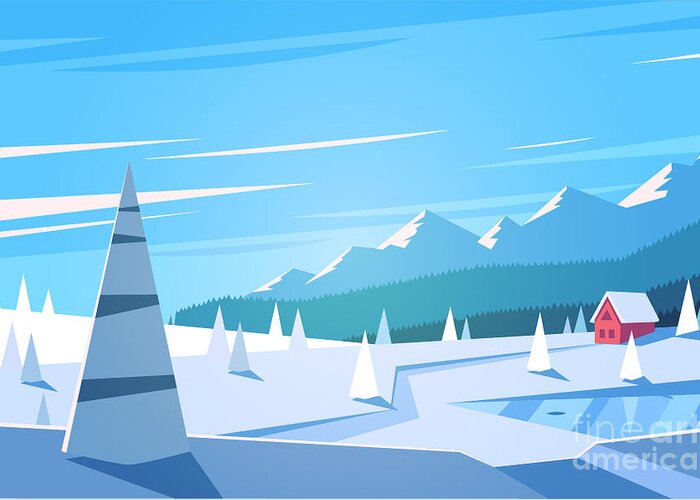 Scenic Greeting Card featuring the digital art Winter Landscape Vector Illustration by Doremi