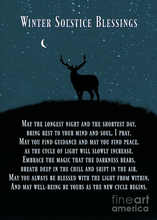 Winter Solstice Greeting Card featuring the photograph Winter Solstice Yule Elk and Crescent Moon Blessing by Stephanie Laird