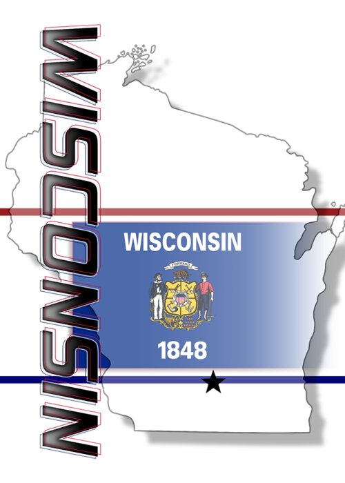 Wisconsin Greeting Card featuring the digital art Wisconsin State Vertical Print by Rick Bartrand
