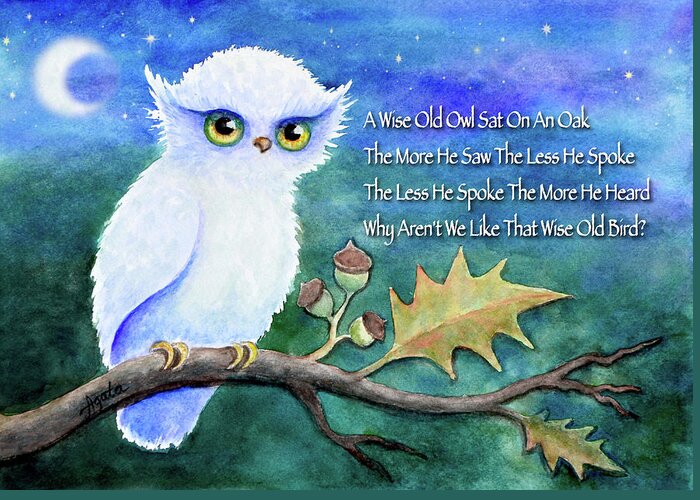 Owl Greeting Card featuring the painting Wise Owl by Agata Lindquist