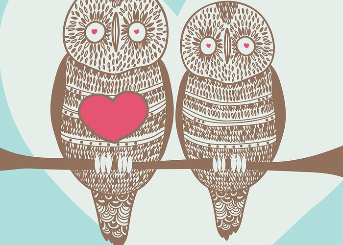 Birthday Greeting Card featuring the digital art Wise Owl Couple On Tree Branch by Stopitnow